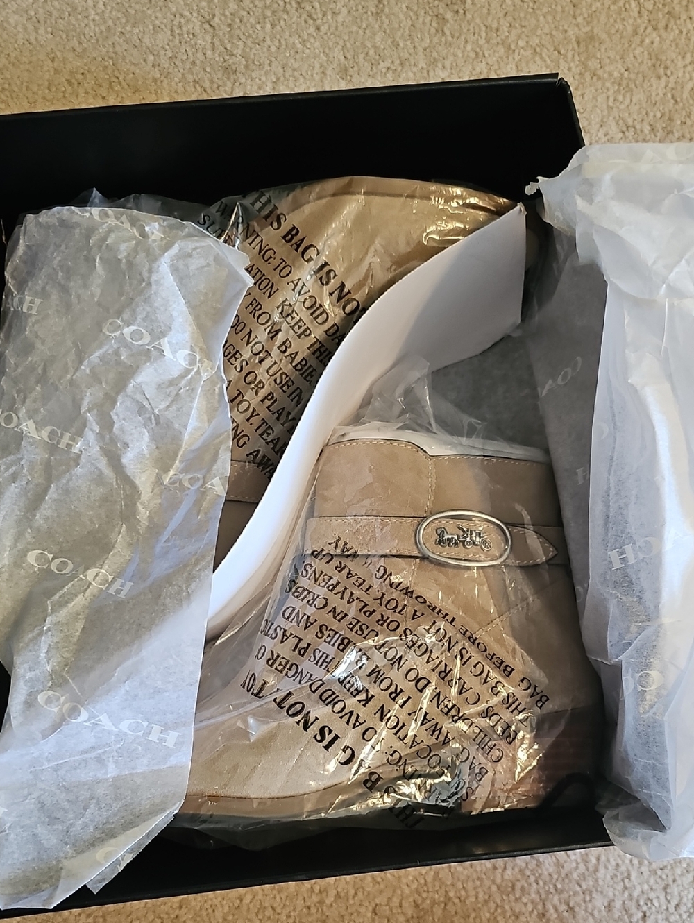 Coach Beige Suede Ankle Booties with Branded Medallion - Picture 10 of 11